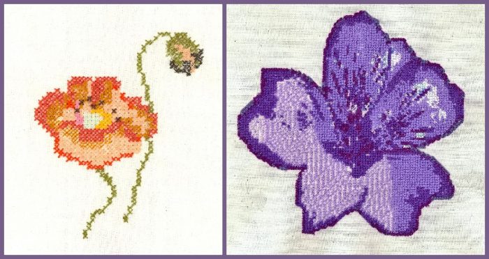 Cross stitch flowers made by machine that have proved very 'handy!'